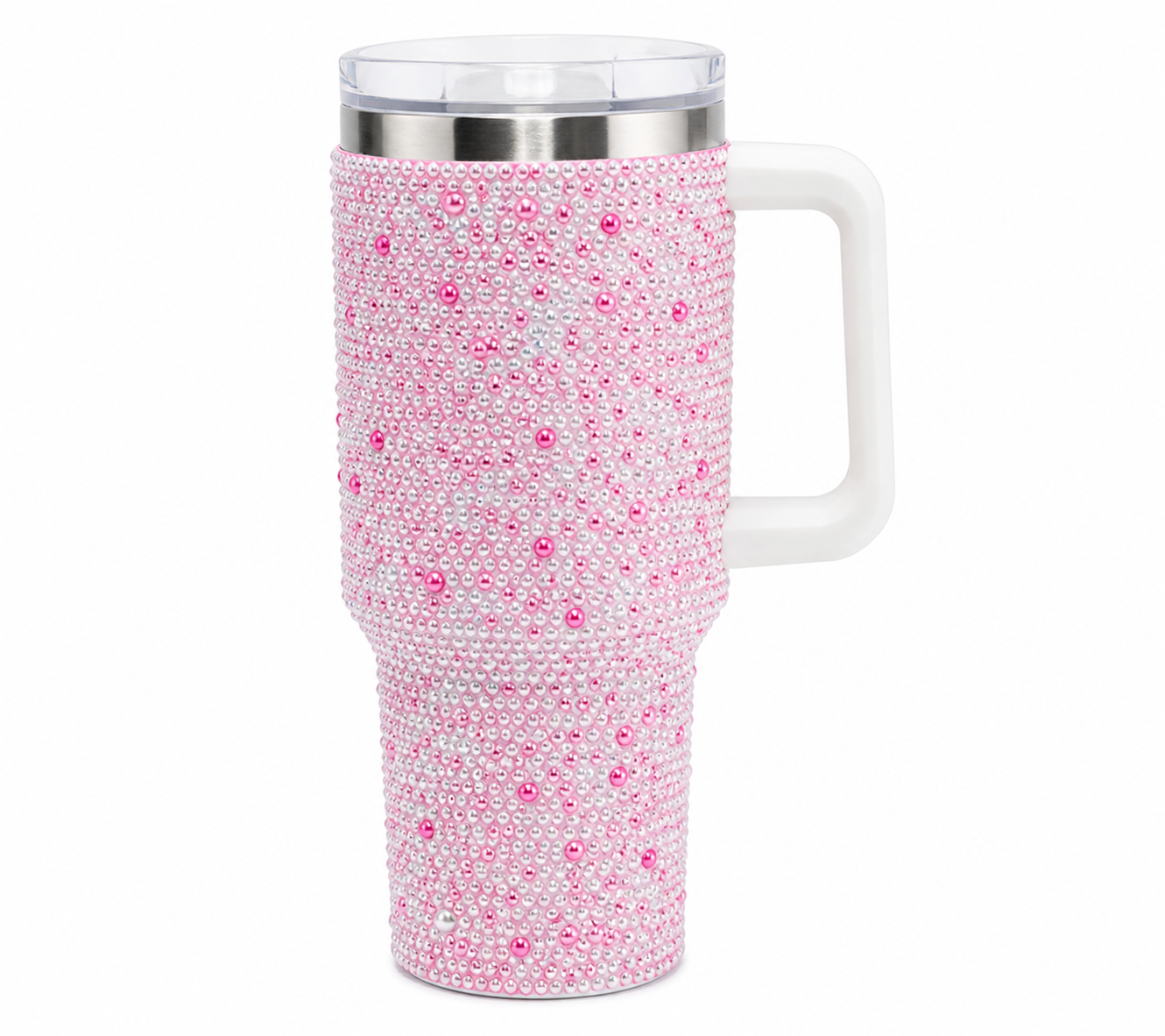 Rhinestone Pearl Insulated Tumbler with Handle – 6 Colour Options