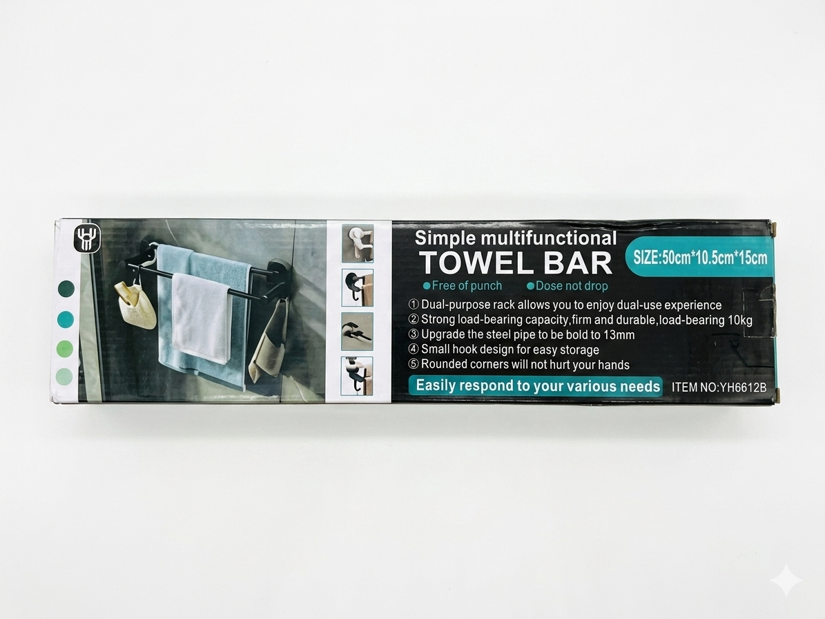 Matte Black Dual Towel Bar with Side Hooks