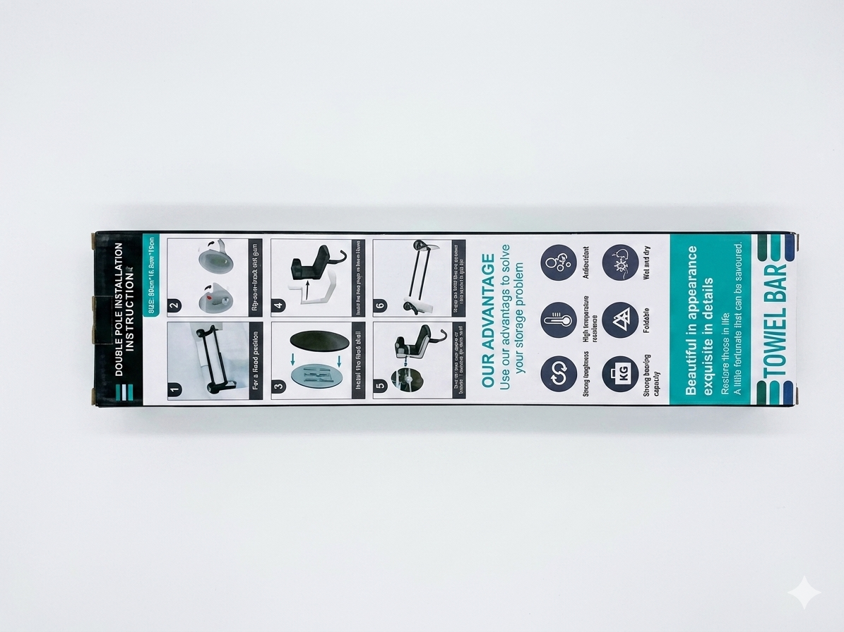 Matte Black Dual Towel Bar with Side Hooks - Image 2