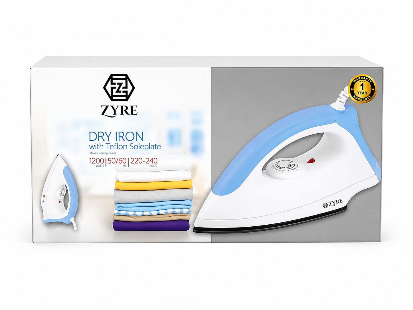ZYRE Dry Iron with Teflon Soleplate – 1200W - Image 2