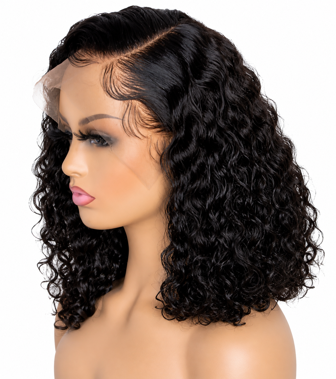 Premium 100% Human Hair Deep Curly Bob Lace Front Wig – Natural Black