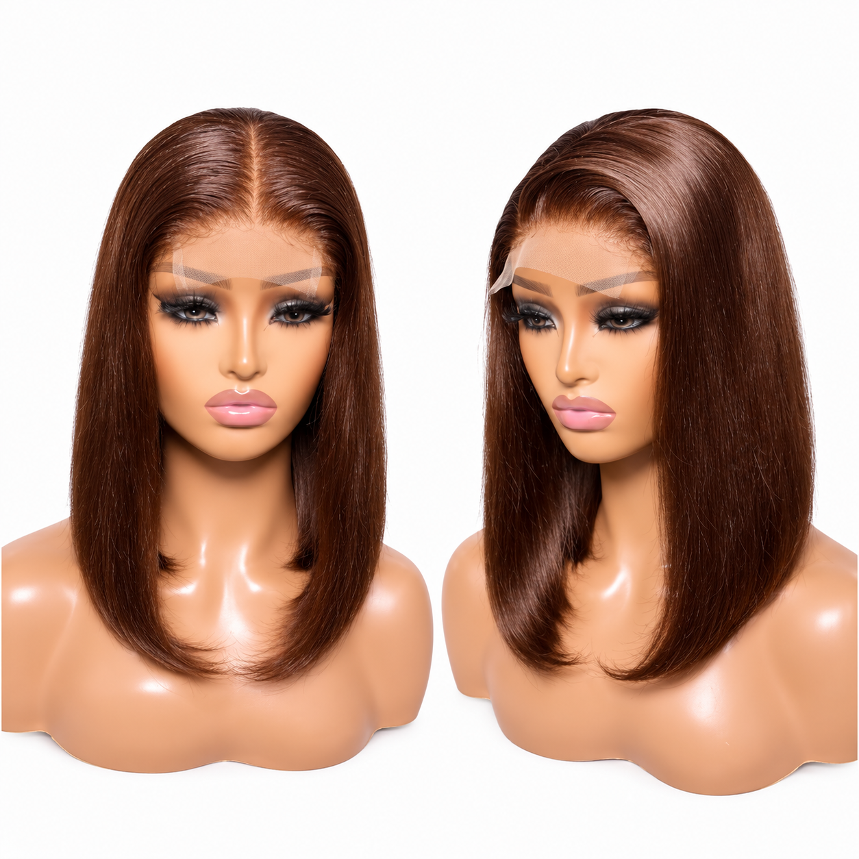 Natural Brown Straight Bob Human Hair Wig - Image 2