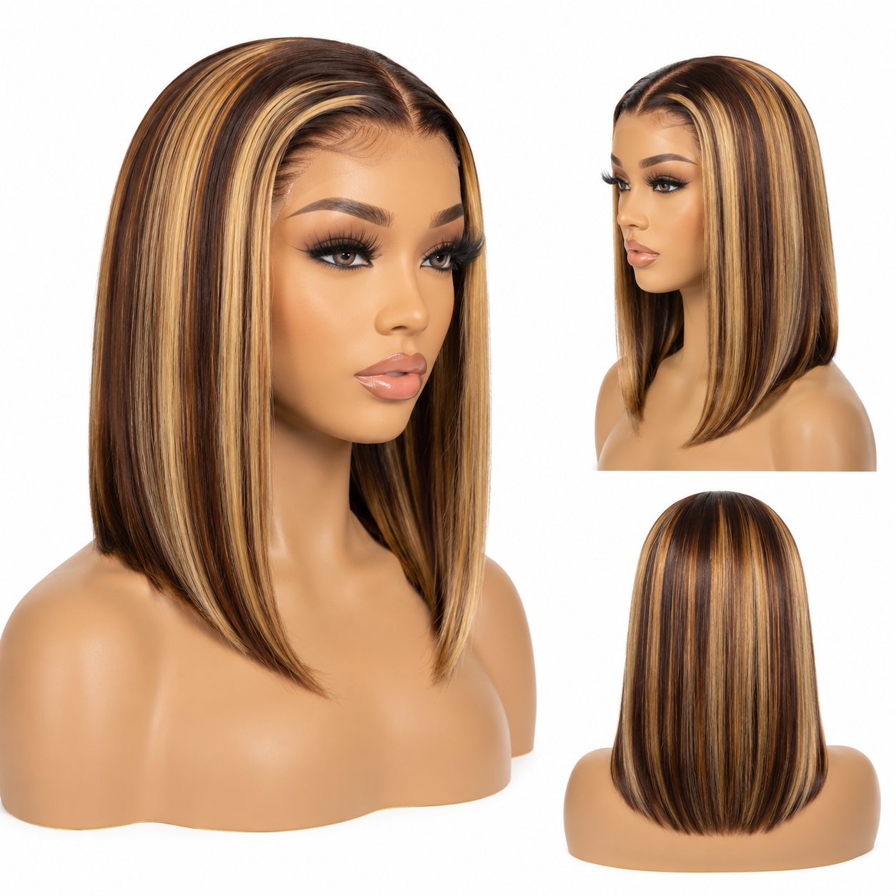 Chocolate Brown & Honey Blonde Highlight Bob Wig