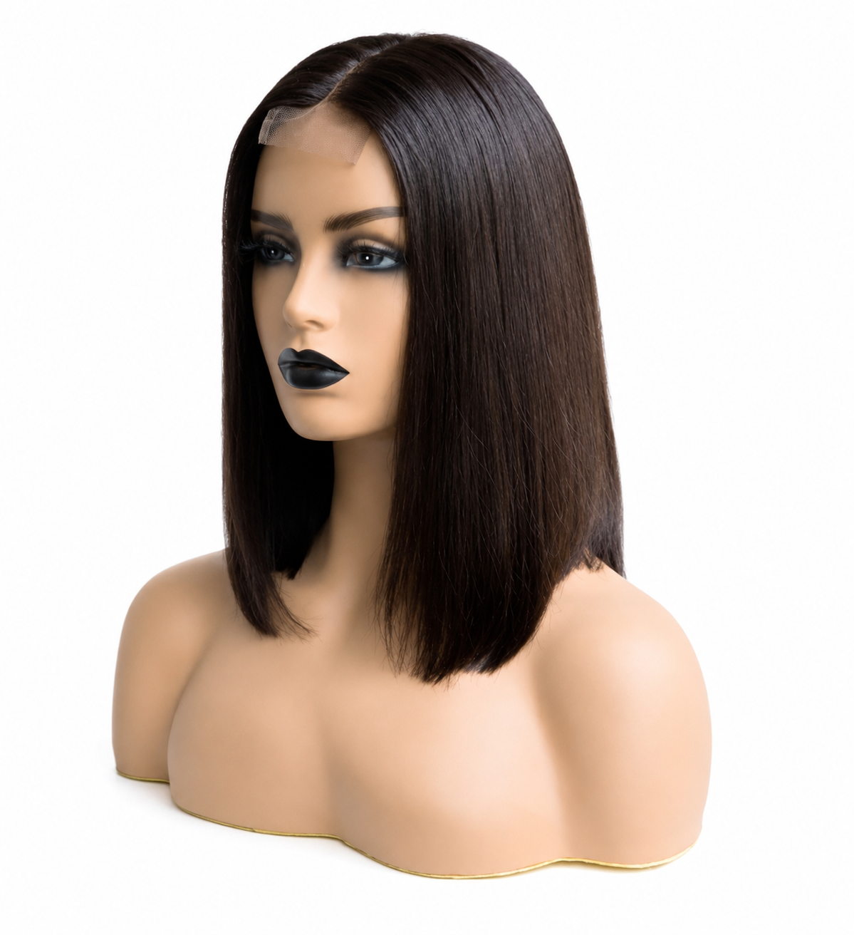 Premium 100% Human Hair Straight Bob Lace Front Wig – Natural Black