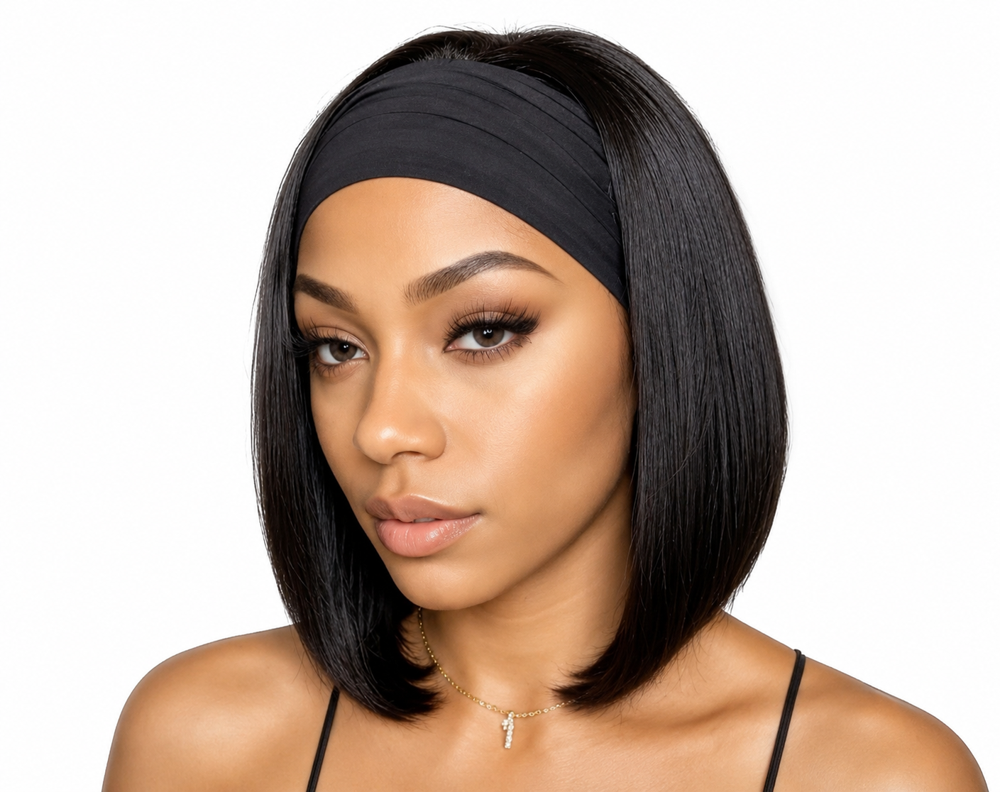 10-Inch Human Hair Headband Bob Wig - Black