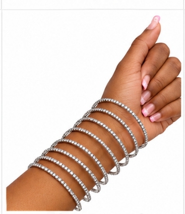 Silver Crystal Bangles Set