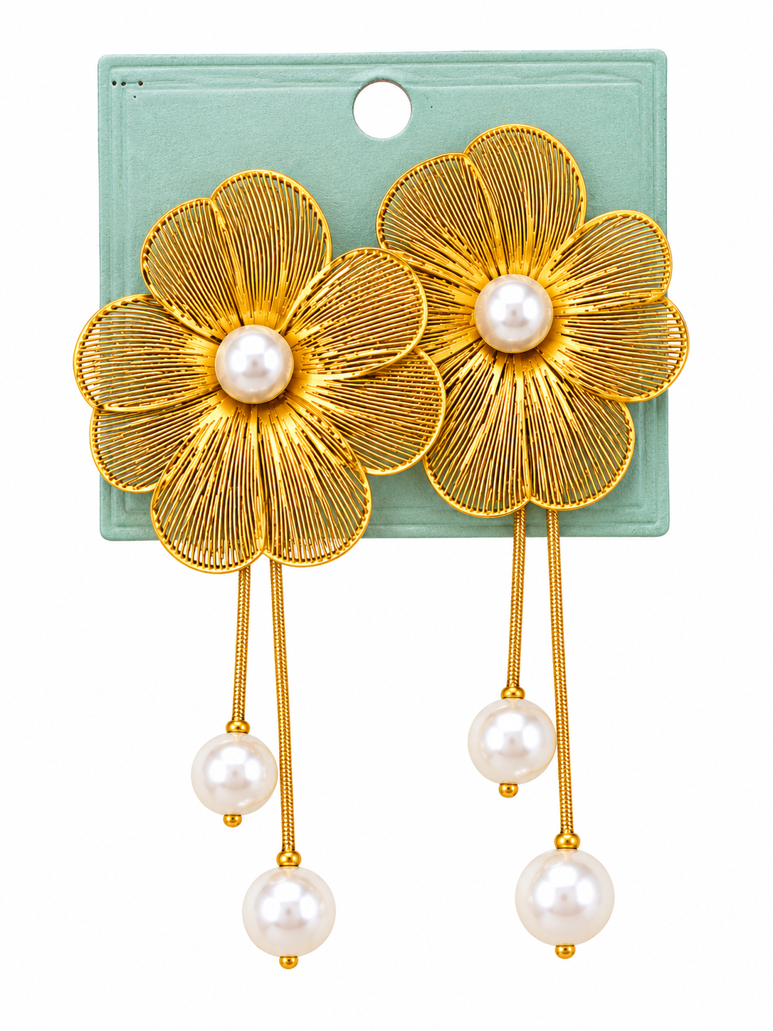 Gold Floral Pearl Drop Earrings
