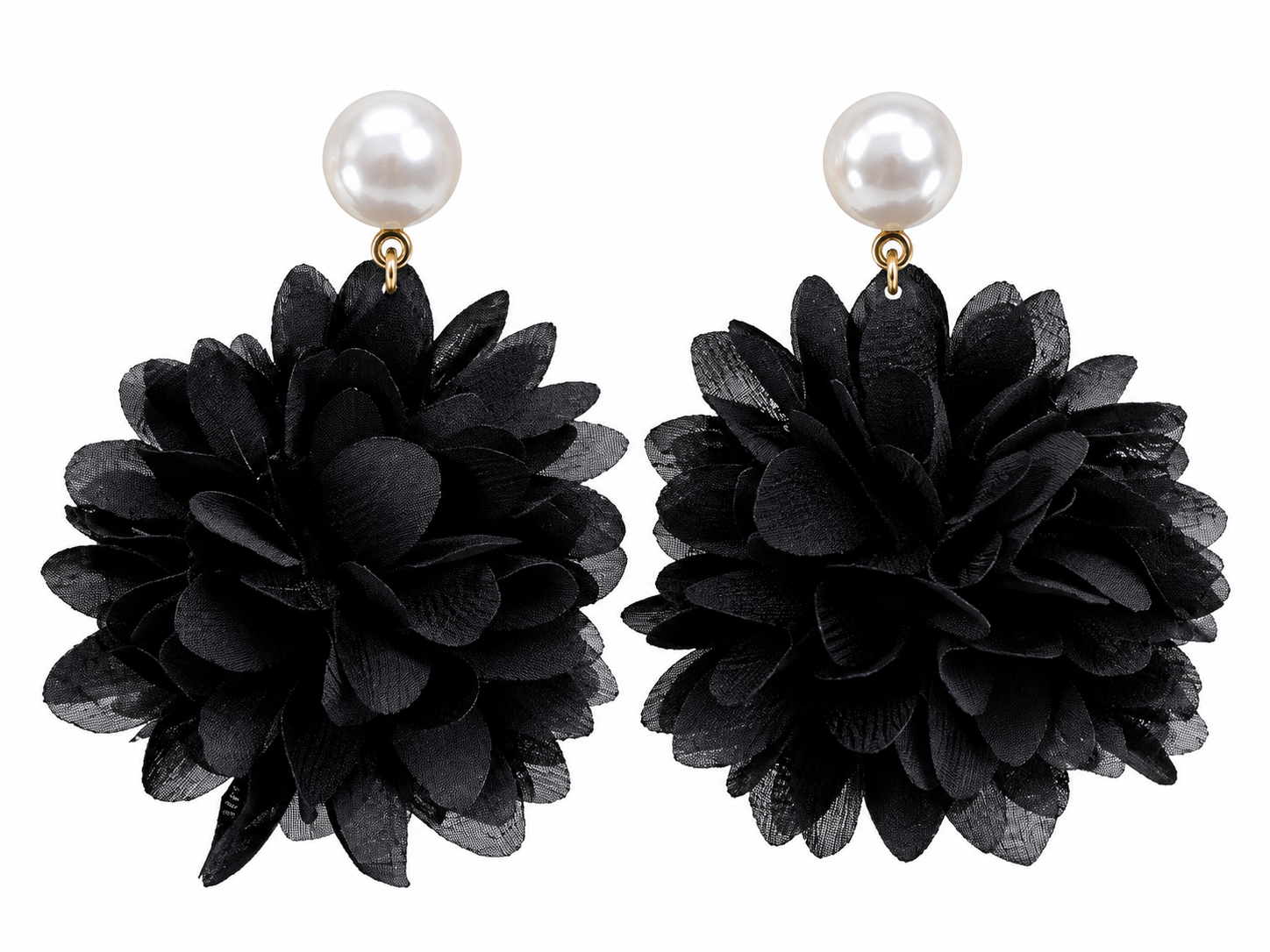 Black Pearl Flower Statement Earrings