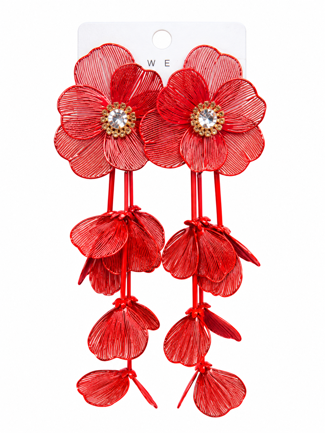 Red Floral Cascade Statement Earrings