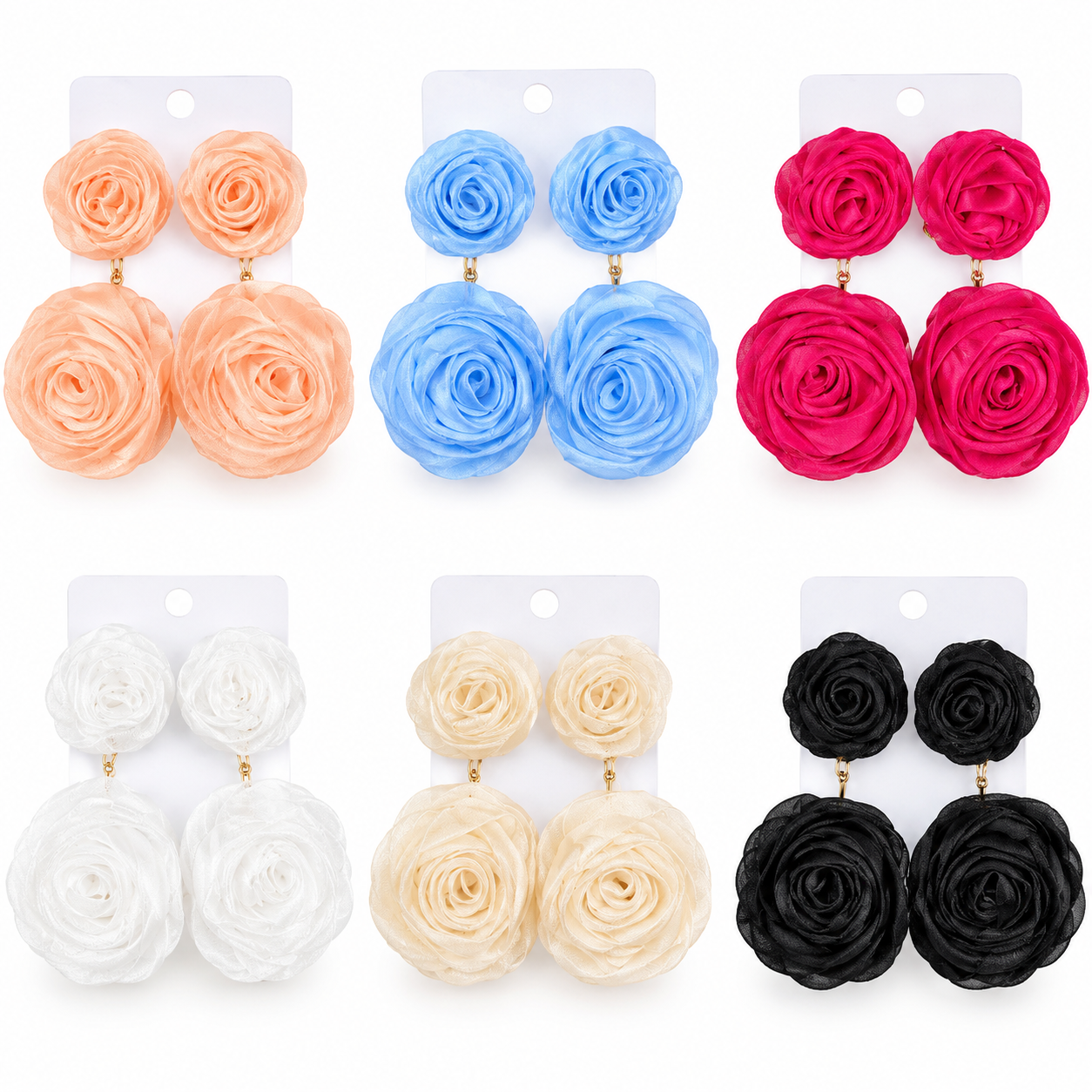 Satin Rose Flower Drop Earrings
