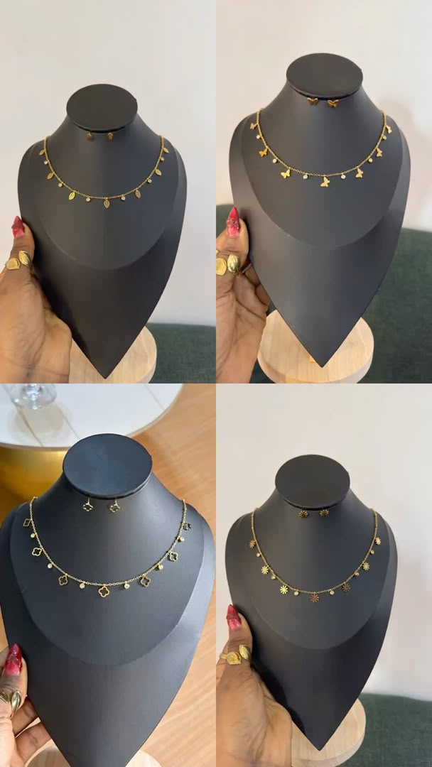 Women's Gold-Plated Charm Necklace and Stud Earring Set (4 Designs) - Image 2
