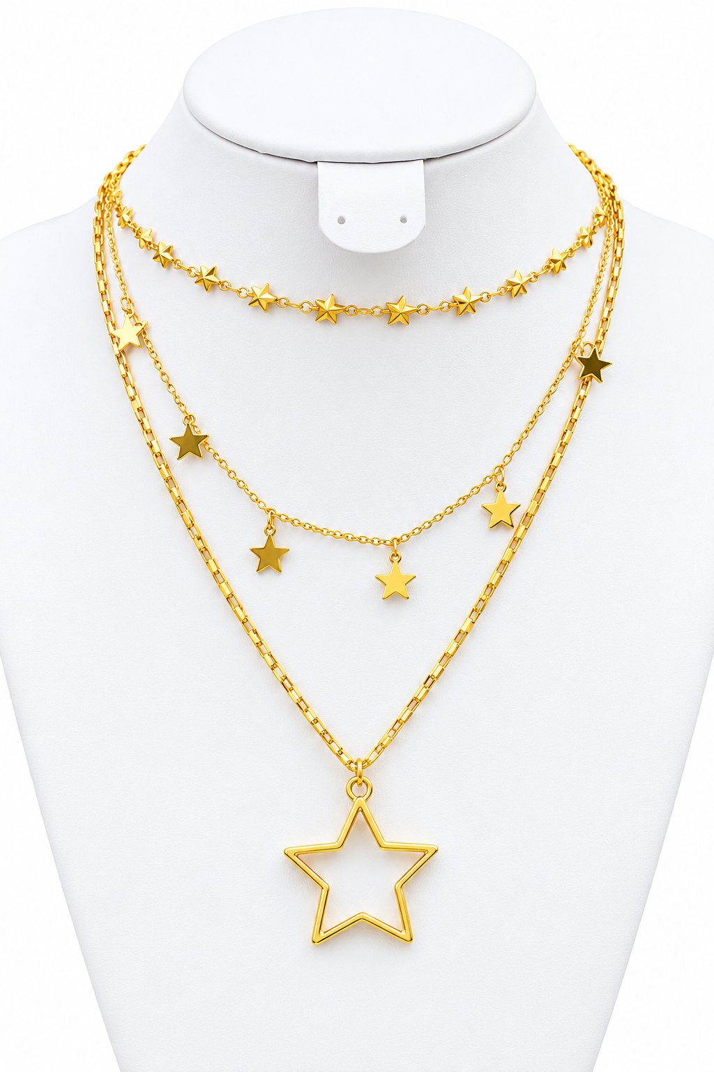 Gold-Tone Multi-Layer Star Pendant Necklace Set