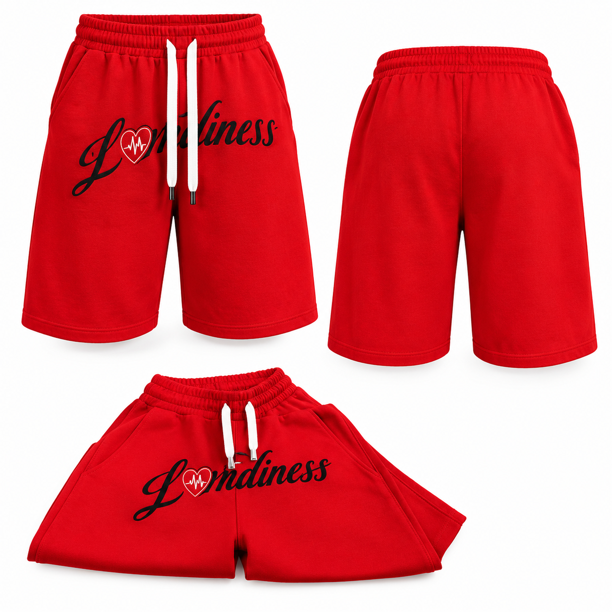 Women's Red Knee-Length Drawstring Casual Shorts