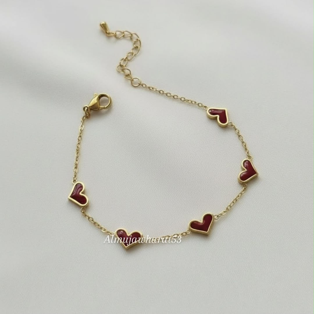 Gold-Tone Red Enamel Heart Charm Bracelet - Image 2